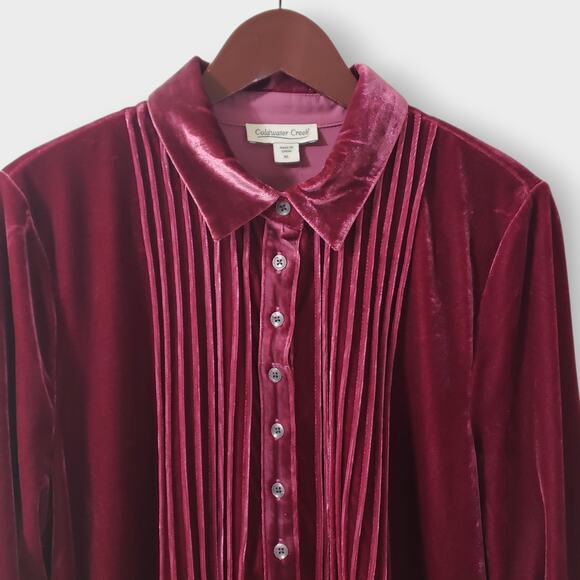 Coldwater Creek Velvet Pintuck Popover Tunic Top Burgundy Sz XL Collared - Picture 2 of 12